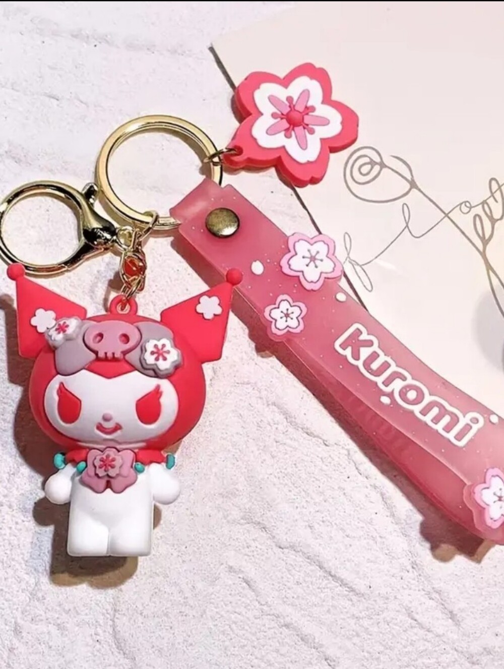 Kuromi Cool Rice Key Chain Bag Charm Pink